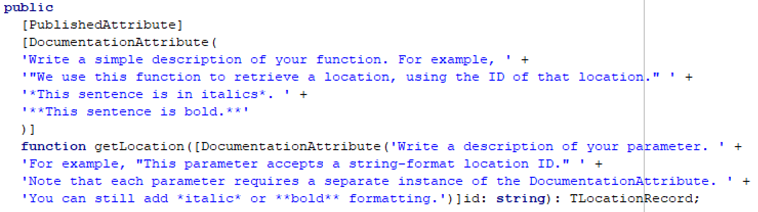 Example documentation for the getLocation function