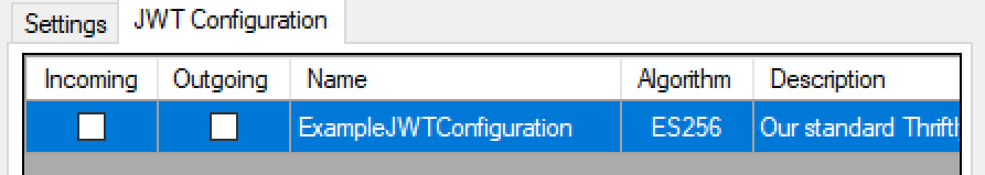 The JWT Configuration tab