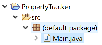 The PropertyTracker project in the Package Explorer sidebar