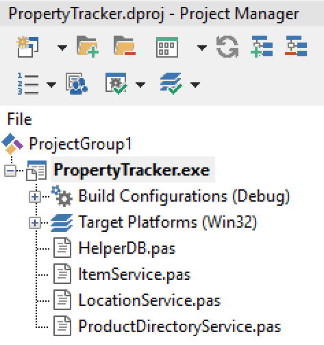 The PropertyTracker project within the Project Manager