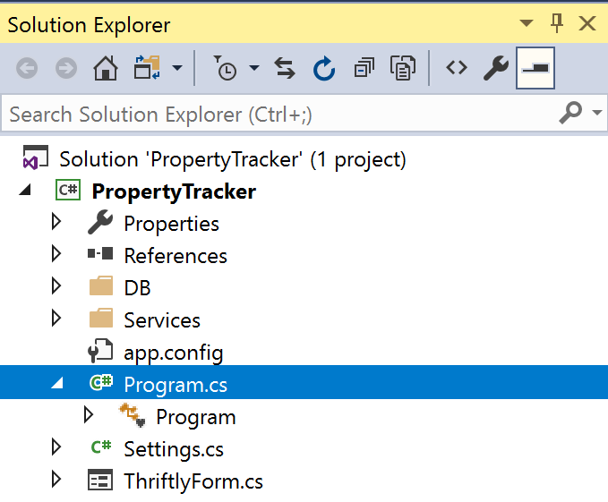 Program.cs in the Solution Explorer