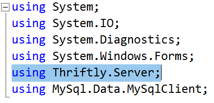 The using Thriftly.Server directive